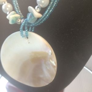 Pearl Necklace, Round Shell Pendant, Beaded Necklace, Bohemian Jewelry, Beach Je